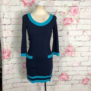 Boden 3/4 sleeve color block ponte dress w pockets